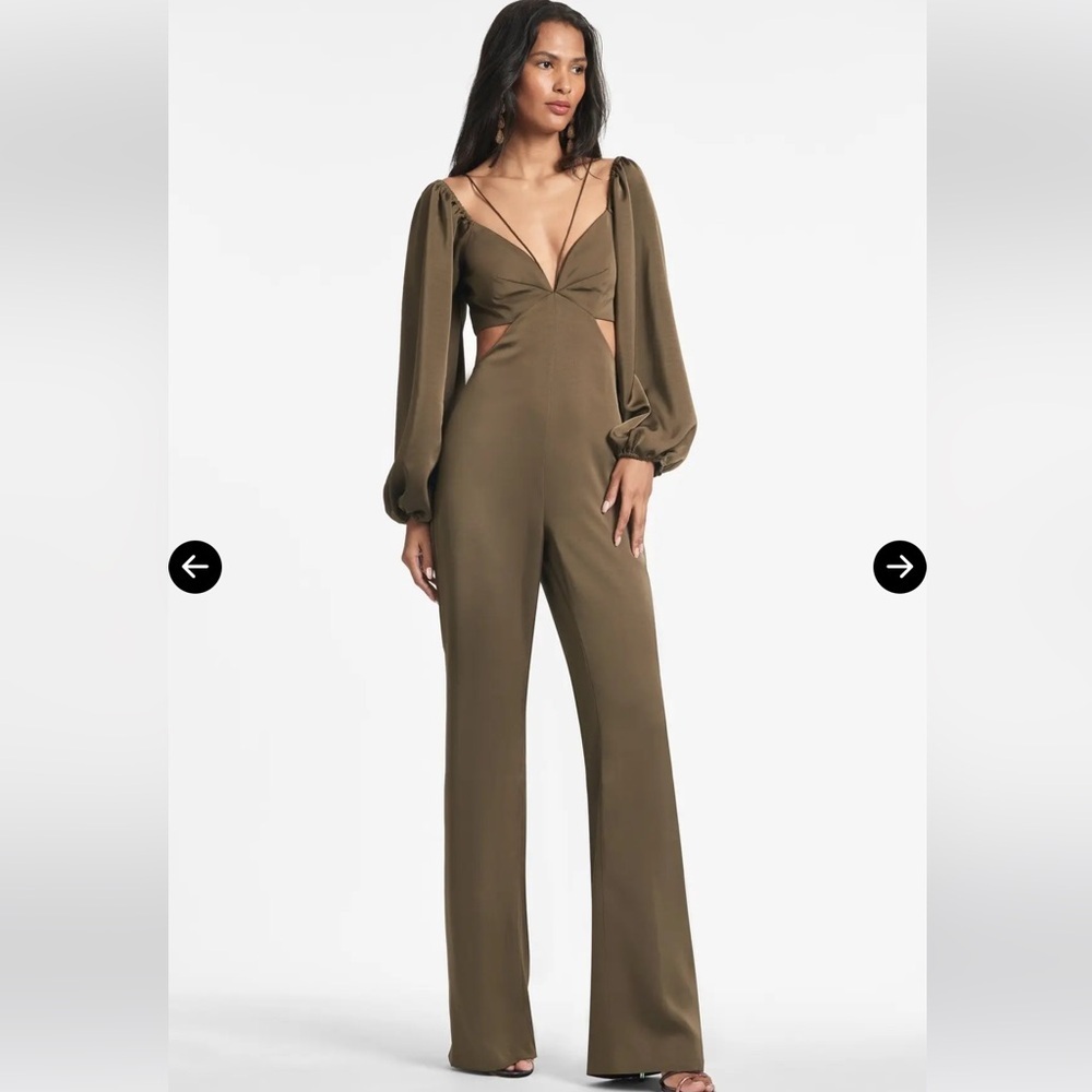 Nwt Sachin + Babi Bruni Jumpsuit Dark Olive Green Long Sleeve Cut Outs Size 6